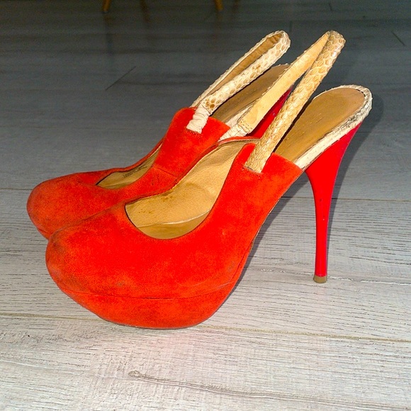 LAMB size 6.5US platform red orange stiletto platforms suede and leather Ariel - Picture 4 of 10